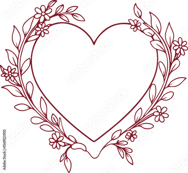 Fototapeta Heart Wreath Frame – Romantic Floral Love Border Vector