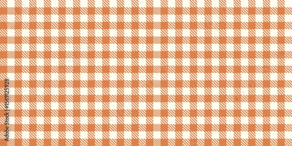 Fototapeta Seamless vector pattern with orange and cream gingham checks with diagonal stripes ideal for picnic themes, autumn, Thanksgiving, rustic textile, farmhouse decor, retro backgrounds, vintage wrapping
