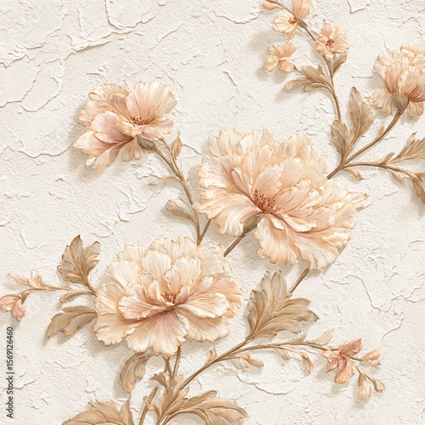 Fototapeta A wall with a floral design and a flower in the middle