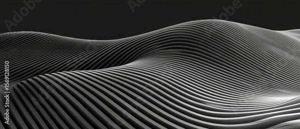Fototapeta Monochrome abstract:  wavy, parallel lines form undulating grayscale landscape
