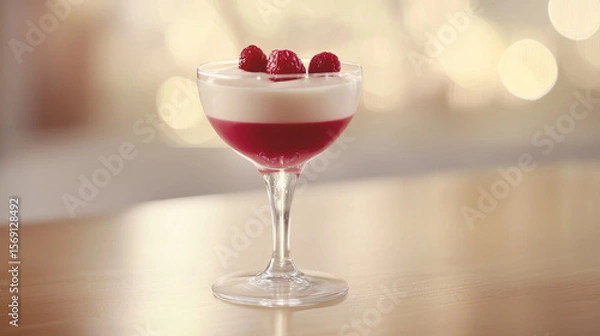Fototapeta Layered raspberry dessert in stemmed glass