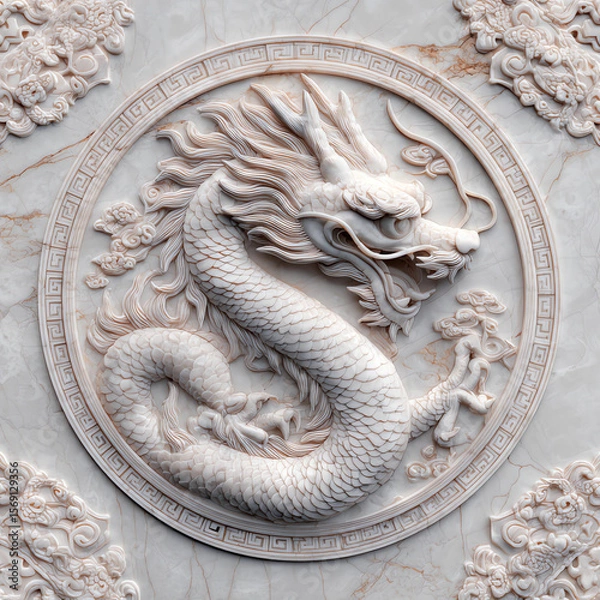 Fototapeta A white dragon is on a white background