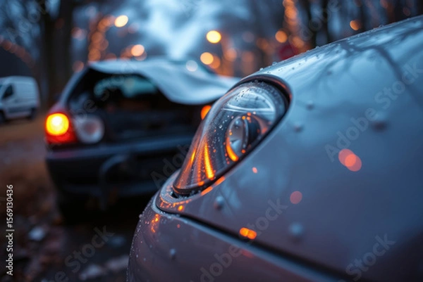 Fototapeta Car crash, bokeh effect. No one hurt. Focus on blurred vehicles.