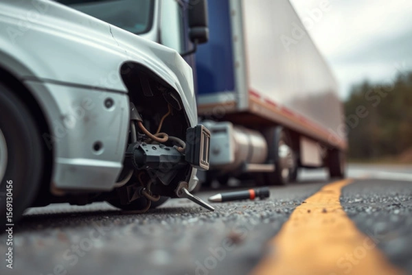 Fototapeta Car crash, bokeh effect. No one hurt. Focus on blurred vehicles.