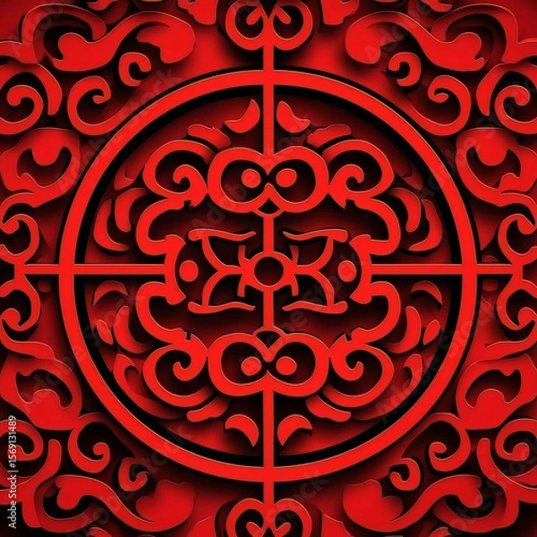 Fototapeta Crimson Intricate Circular Design