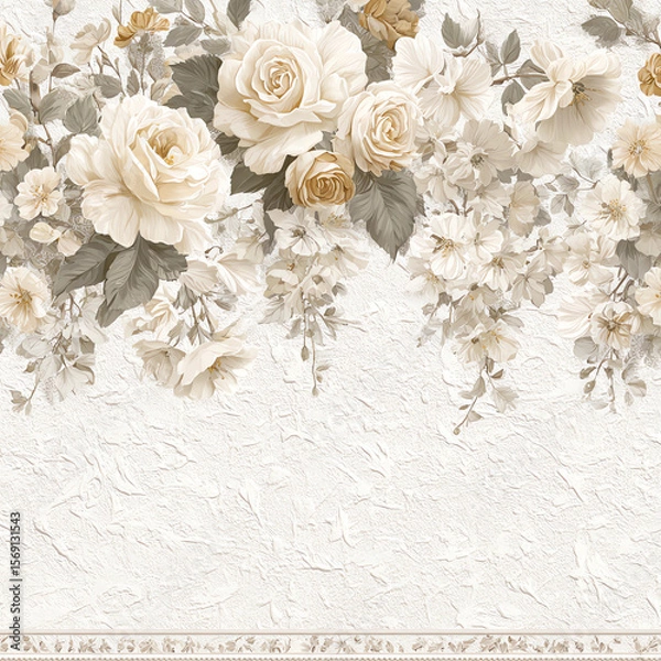 Fototapeta A wall with a floral design and a white background