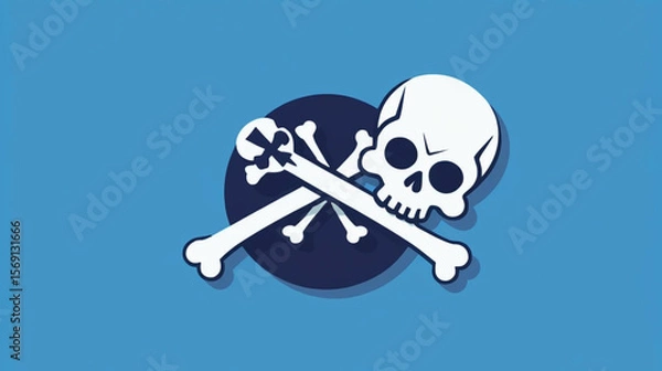 Obraz A flat vector icon of a skull and crossbones, designed in a bold and minimal style. Features a simplified white skull with crossed bones, ideal for use in mobile apps, video games, alert screens