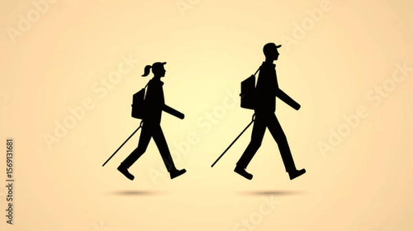 Obraz A clean walk vector icon featuring a girl and boy walking side by side. Designed in flat or outline vector style with smooth motion lines to represent active walking. Ideal for educational visuals