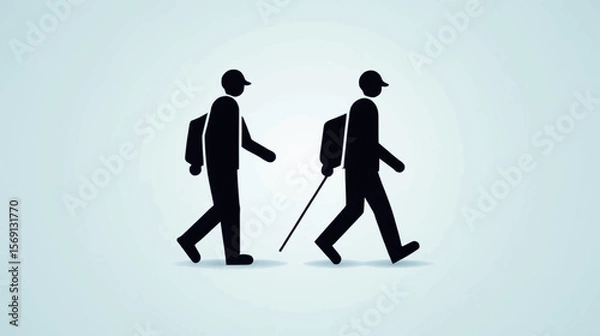 Obraz Walking people vector icon in clean, minimal design. Depicts a human figure mid-step with simple lines and smooth motion flow. Ideal for pedestrian signage, fitness and health apps, navigation icons