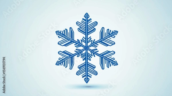 Obraz A symmetrical snowflake icon in clean, minimal vector style. Isolated on a soft light or white background. Designed with delicate icy geometry and crisp edges, perfect for winter themes