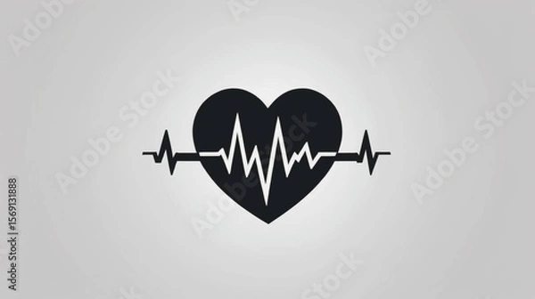 Obraz A clean black heart beat icon in vector format. Features a bold heart shape with an electrocardiogram (ECG or EKG) line running through it. Designed in a minimal, modern style for use in medical apps