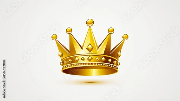 Obraz A golden elegant crown placed on a clean white background. Designed with a luxurious and regal appearance, featuring shiny gold details, smooth curves, and classic royal elements. 