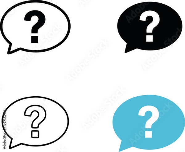 Fototapeta Four Question Mark Speech Bubbles Black White and Light Blue Variations Simple Icons