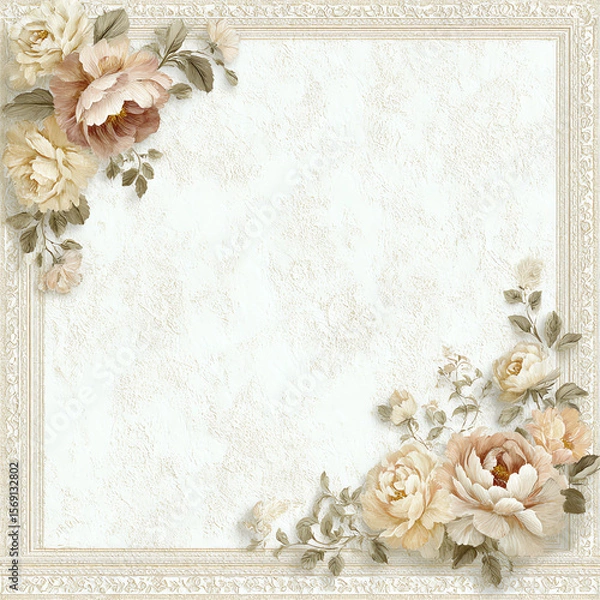 Fototapeta A white frame with a flowery border