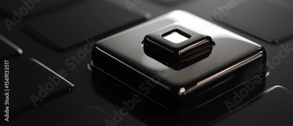 Fototapeta Black glossy cubes, nested, reflecting light  Minimalist geometric design