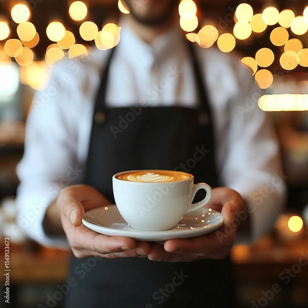 Fototapeta Barista presenting a latte art cappuccino