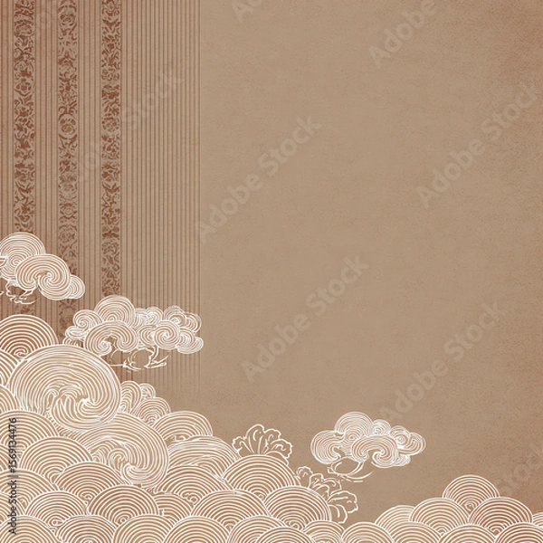 Fototapeta A brown background with white clouds and a white line