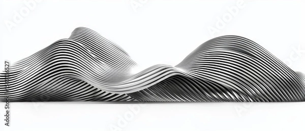 Fototapeta Abstract metallic sculpture: flowing, striped waves