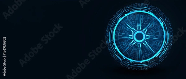 Fototapeta Abstract circular digital artwork; glowing blue lines form intricate futuristic design