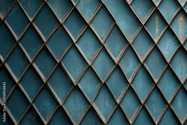 Fototapeta Repeating diamond pattern in various shades of blue creates a captivating visual texture and depth in a stylish design setting