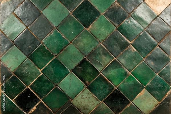 Fototapeta Repeating green diamond pattern creating a textured surface with varying shades and tones