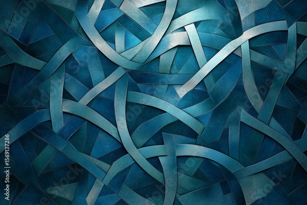 Fototapeta Repeating geometric pattern features cyan and navy blue hues in an intricate design showcasing modern artistic style