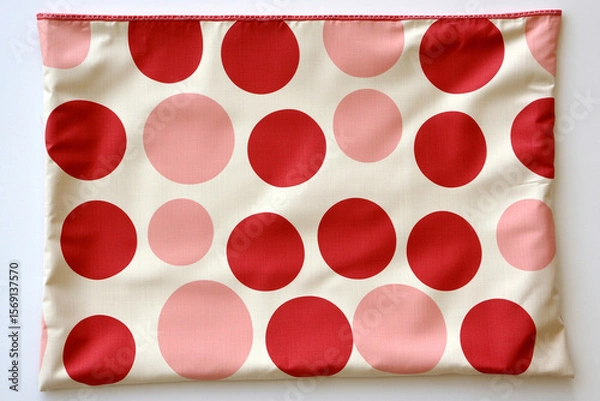 Fototapeta Repeating polka dot pattern in light coral and deeper red on a smooth fabric background