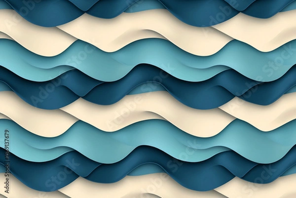 Fototapeta Repeating wave pattern with light and dark blue tones creating a serene abstract design reminiscent of ocean waves