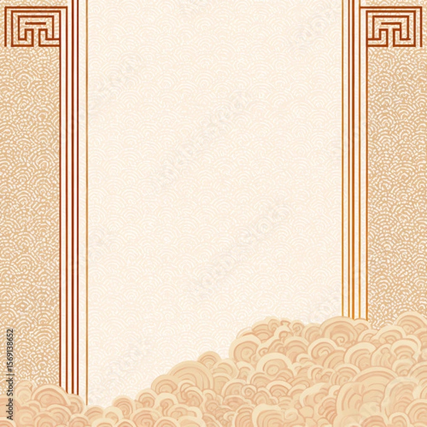 Fototapeta A white background with a brown border and a design of waves
