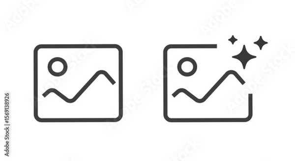 Fototapeta Image photo enhance icon or filter effect simple icon pictogram vector graphic set line stroke, improve refine edit picture art quality symbol outline linear thin, using magic ai tech clip art
