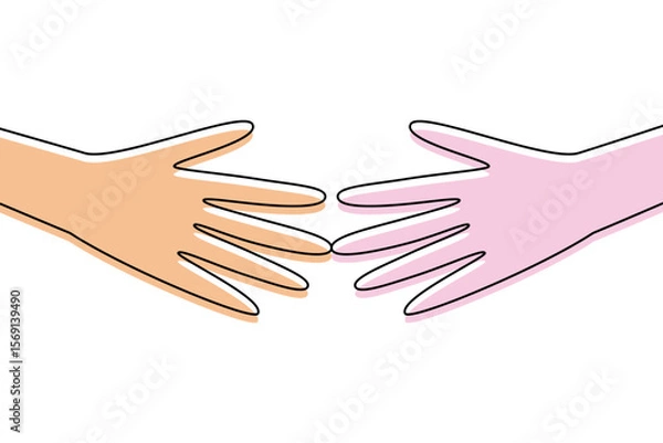 Fototapeta Two colored hands reaching out to each other. Vector symbol.