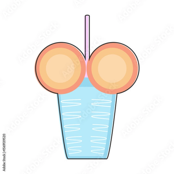 Fototapeta Glass of soda with ice cream balls and straw. Vector art.