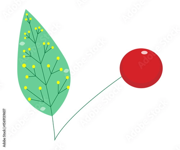 Fototapeta Leaf with small yellow dots and red round shape. Vector.