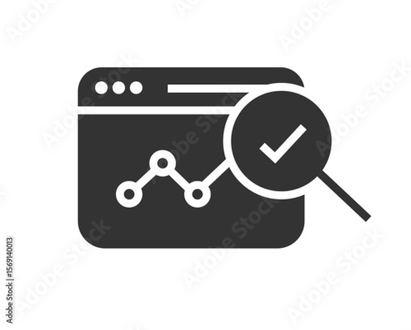 Fototapeta Website page performance analysis data check icon solid bold simple graphic pictogram, web site webpage online analytics software test audit research data, trend kpi statistics graph service silhouett