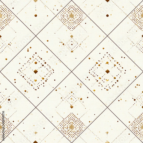 Fototapeta A pattern of squares and triangles with gold dots