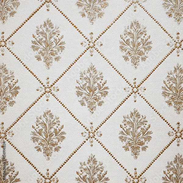 Fototapeta A floral patterned wall covering with a gold border