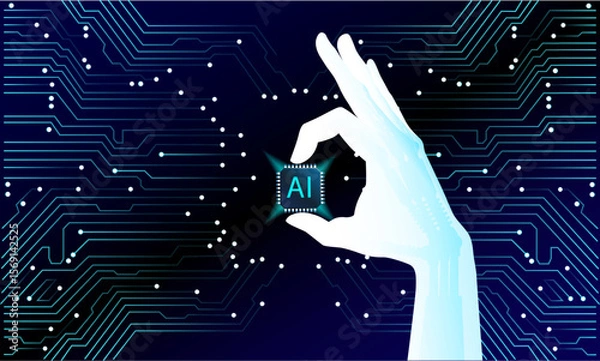 Obraz Futuristic Robotic Arm in High-Tech Factory – Vector Illustration


