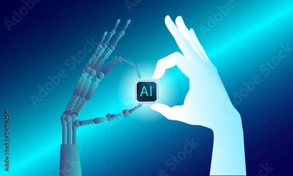 Obraz Futuristic Robotic Arm in High-Tech Factory – Vector Illustration

