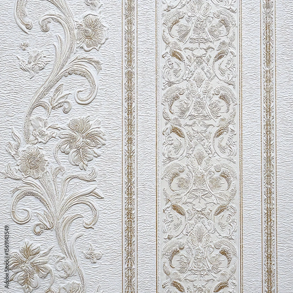 Fototapeta A wall with a floral design and a white stripe