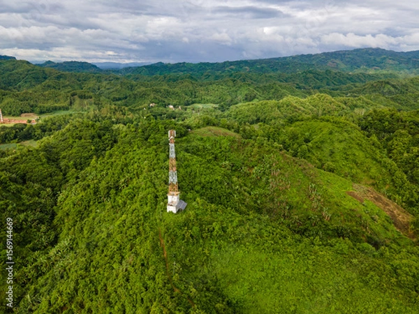 Fototapeta Telecommunication Tower in Remote Green Landscape – Digital Connectivity and Wireless Infrastructure in Rural Area