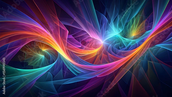 Fototapeta Abstract swirling vibrant multicolored light streaks dynamic energy flow design artwork colorful neon rainbow hues teal purple orange red blue