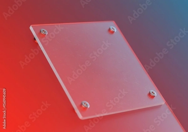 Fototapeta Photo of a clear acrylic sheet is secured with screws against a gradient background