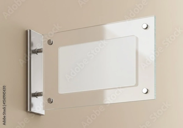 Fototapeta Photo of a clear glass sign is mounted on a wall in a business office