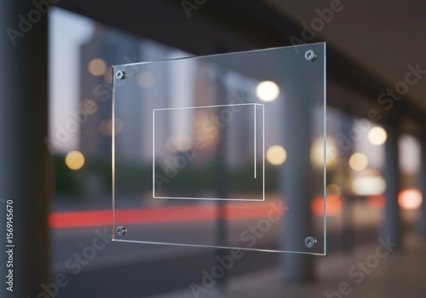 Fototapeta Photo of a clear glass sign is mounted with a blurred city background