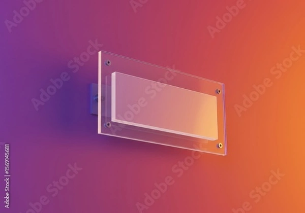 Fototapeta Photo of a blank acrylic sign hangs on a vibrant gradient wall