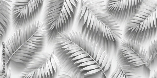 Fototapeta Gray palm leaves pattern on white background