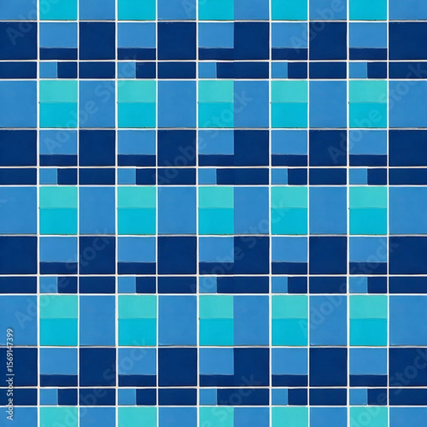 Fototapeta Seamless Teal Blue and Navy Blue Square Tile Mosaic Pattern Abstract Geometric Background Texture for Interior Design Projects