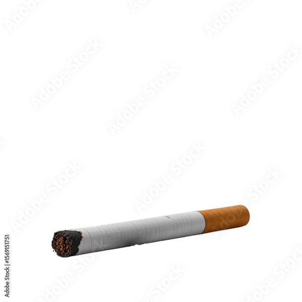 Obraz Close-Up View of a Lit Cigarette with Ashes and Smoke against a Dark Background
