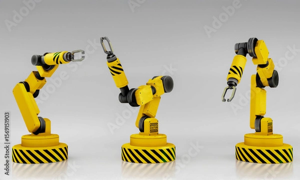 Obraz Futuristic Robotic Arm in High-Tech Factory – Vector Illustration
