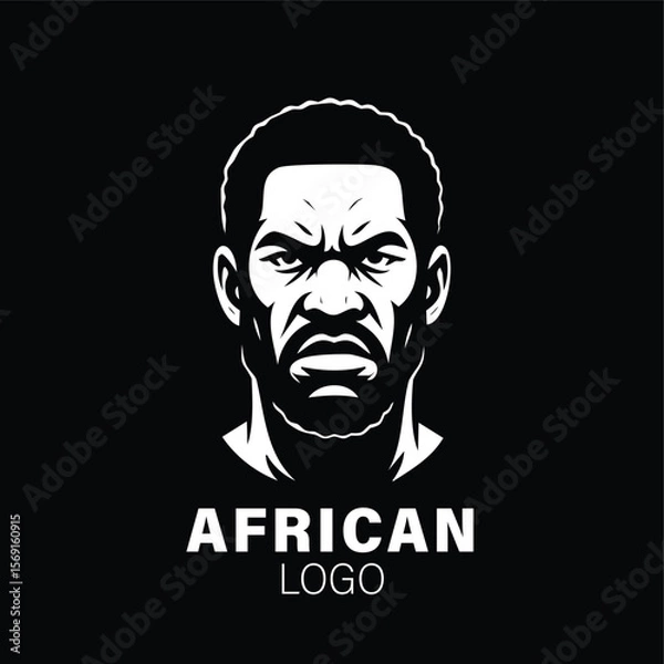 Obraz African Warrior Mascot Logo – Powerful Male Avatar in Black and White Vector